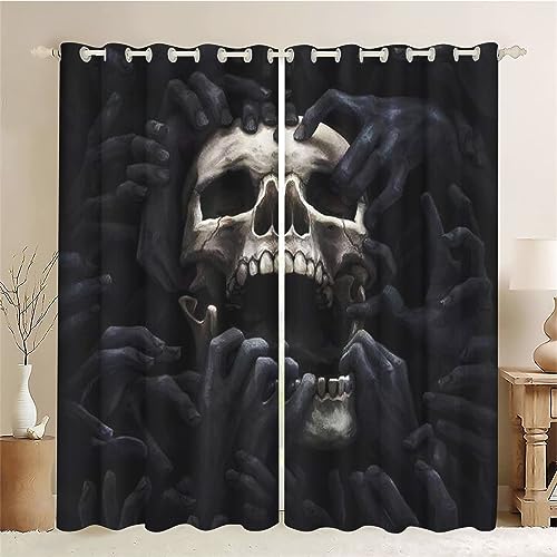 SMchwbc Vorhänge Totenkopf Gardinen Blickdicht mit Ösen Gothic Vorhänge Skull 3D Verdunkelungsvorhäng Totenkopf rosa 2er Set Gardinen für Dekoration (2,100 x 140 cm(2X50X140cm)) von SMchwbc
