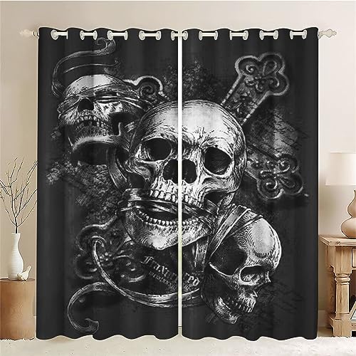 SMchwbc Vorhänge Totenkopf Gardinen Blickdicht mit Ösen Gothic Vorhänge Skull 3D Verdunkelungsvorhäng Totenkopf rosa 2er Set Gardinen für Dekoration (4,150 x 166cm(2X75X166cm)) von SMchwbc