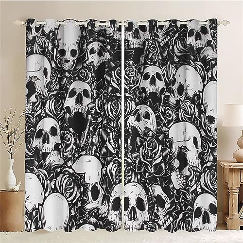 SMchwbc Vorhänge Totenkopf Gardinen Blickdicht mit Ösen Gothic Vorhänge Skull 3D Verdunkelungsvorhäng Totenkopf rosa 2er Set Gardinen für Dekoration (5,220 x 215 cm(2X110X215cm)) von SMchwbc