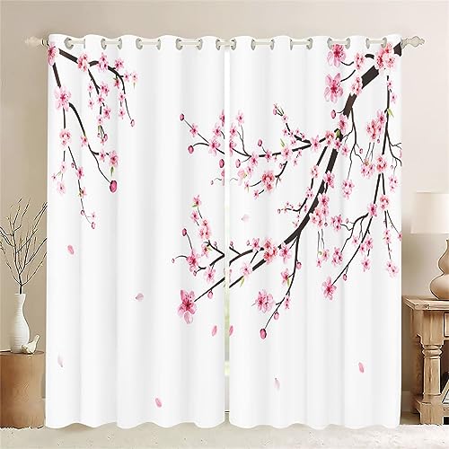 SMchwbc Vorhang Kirschblüten Japanische Gardine Kirschblüte Rosa Vorhänge Blickdicht Ösenvorhang 3D Druck Verdunklungsvorhänge Blumenmuster 2er Set Wohnzimmer (6,150 x 166cm(2X75X166cm)) von SMchwbc