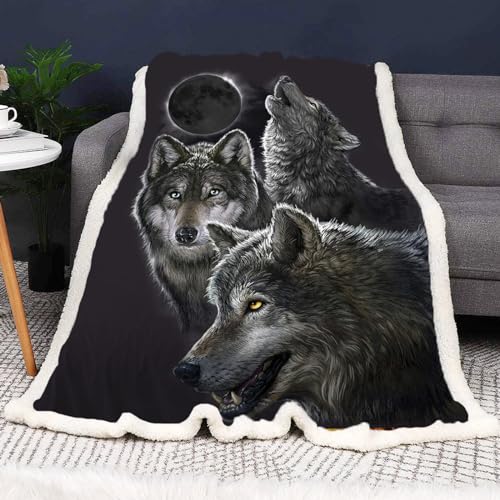 SMchwbc Wolf Decke 150x200 cm kuscheldecke Kinder Wolf Fleecedecke Wohndecke 3D Drucken Wald Wild Tier Wolf Flauschig Decke Sofadecke 130x150 cm Couchdecke Tagesdecke (10,100 x 140 cm) von SMchwbc