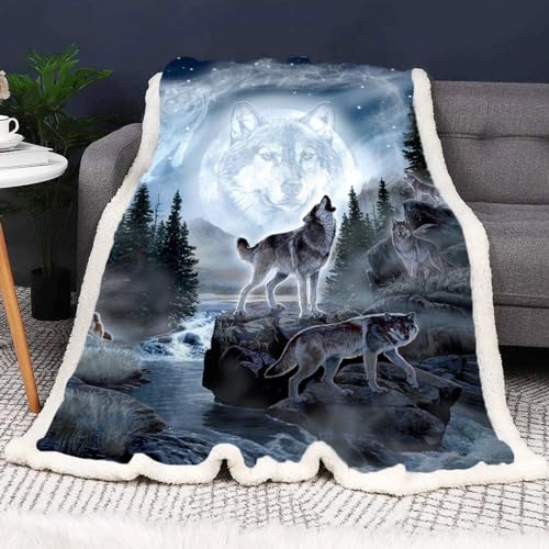 SMchwbc Wolf Decke 150x200 cm kuscheldecke Kinder Wolf Fleecedecke Wohndecke 3D Drucken Wald Wild Tier Wolf Flauschig Decke Sofadecke 130x150 cm Couchdecke Tagesdecke (2,150 x 200 cm) von SMchwbc