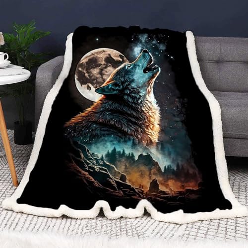 SMchwbc Wolf Decke 150x200 cm kuscheldecke Kinder Wolf Fleecedecke Wohndecke 3D Drucken Wald Wild Tier Wolf Flauschig Decke Sofadecke 130x150 cm Couchdecke Tagesdecke (7,100 x 140 cm) von SMchwbc