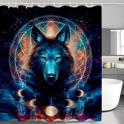 SMchwbc Wolf Duschvorhang 180 x 200 180 x 180 Wölfe Waldmond Wolf Tiere Duschvorhänge Polyeste Wilde Tiere Shower Curtains Wasserdicht (1,180 x 180 cm(BxH)) von SMchwbc