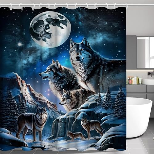 SMchwbc Wolf Duschvorhang 180 x 200 180 x 180 Wölfe Waldmond Wolf Tiere Duschvorhänge Polyeste Wilde Tiere Shower Curtains Wasserdicht (3,180 x 180 cm(BxH)) von SMchwbc