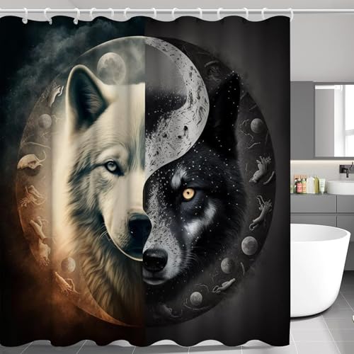 SMchwbc Wolf Duschvorhang 180 x 200 180 x 180 Wölfe Waldmond Wolf Tiere Duschvorhänge Polyeste Wilde Tiere Shower Curtains Wasserdicht (4,180 x 200 cm(BxH)) von SMchwbc