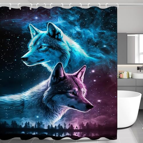 SMchwbc Wolf Duschvorhang 180 x 200 180 x 180 Wölfe Waldmond Wolf Tiere Duschvorhänge Polyeste Wilde Tiere Shower Curtains Wasserdicht (6,180 x 180 cm(BxH)) von SMchwbc