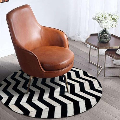 SN ALEFHOME Moderner runder Teppich aus Rindsleder in Schwarz und Weiß, Zickzack-Muster, Wohnzimmerteppich, Bürodekoration, echter Patchwork-Teppich, 3 x 3 cm SN ALEFHOME Moderner runder Teppich aus Rindsleder in Schwarz und Weiß, Zickzack-Muster, Wohnzimmerteppich, Bürodekoration, echter Patchwork-Teppich, 3 x 3 cm von SN ALEFHOME