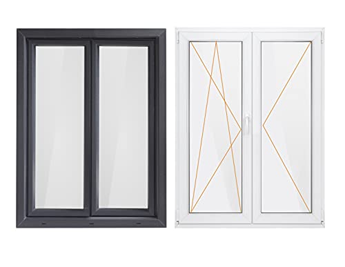 Bastion Fenster 2 Flügel Dreh Stulp, 2-fach Verglasung RC2 BA außen anthrazit/innen weiß 70 mm Profil (1000x1200 mm Links) von SN DECO GROUP