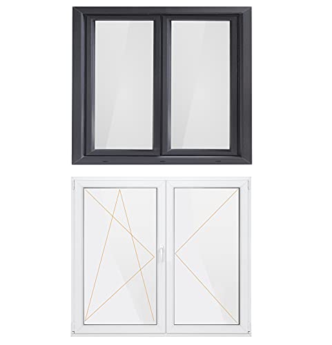 Bastion Fenster 2 Flügel Dreh Stulp, 2-fach Verglasung RC2 BA außen anthrazit/innen weiß 70 mm Profil (1200x1000 mm Links) von SN DECO GROUP