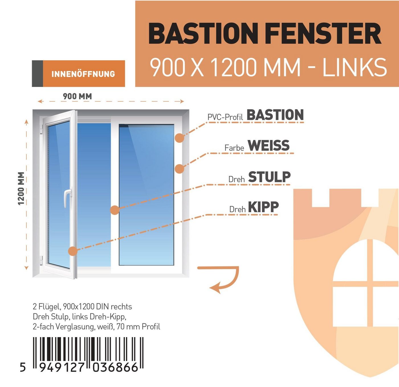 SN DECO GROUP Kunststofffenster Fenster 2 Flügel 900x1200 2-fach Verglasung weiß 70 mm Profil, (Set), RC2 Sicherheitsbeschlag, Hochwertiges 5-Kammer-Profil von SN DECO GROUP