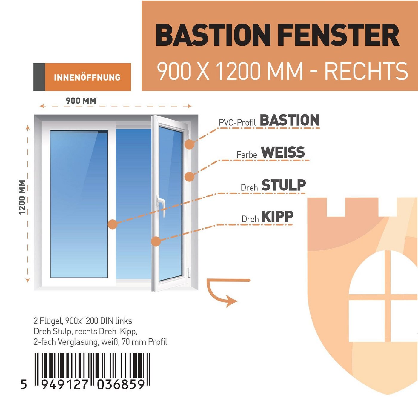 SN DECO GROUP Kunststofffenster Fenster 2 Flügel 900x1200 2-fach Verglasung weiß 70 mm Profil, (Set), RC2 Sicherheitsbeschlag, Hochwertiges 5-Kammer-Profil von SN DECO GROUP