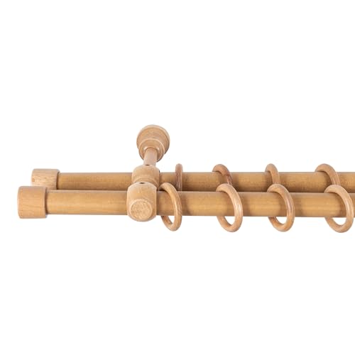 SN DECO GROUP SN Deco - Stilgarnitur Gardinenstange Vorhangstange Cafiro, Holz, Ø 28mm, 2-Lauf, Komplettset mit Ringen, Farbe Eiche 280cm (4x140cm) von SN DECO GROUP