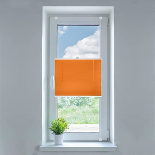 SN Deco - Plissee Klemmfix, ohne Bohren TG-05 orange | Lichtdurchlässig | Crushed Look | Sonnenschutz (80 x 220 cm) von SN DECO GROUP