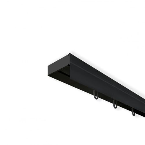 SN Deco - Vorhangschiene SH Set 1-läufig, Gardinenschiene, vorgebohrt, m. Blende 5cm schwarz, Komplettes Zubehör und Röllchen (510 cm - aus 3 Teilen) von SN DECO GROUP