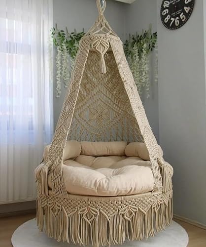 Handgefertigte schöne Makramee Schaukelstuhl - Indoor Outdoor Boho Hängematte - Relaxing Swing für Terrasse & Schlafzimmer von SN HANDICRAFTS