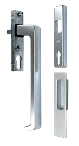 SN-TEC GU Schiebetür Drehgriff DIRIGENT 934/937 mit Profilzylinder Lochung innen (9-29519 01B 6432) mit Unterbau 6432, Links und Rechts verwendbar, Silber, mit Griffmuschel aussen von SN-TEC