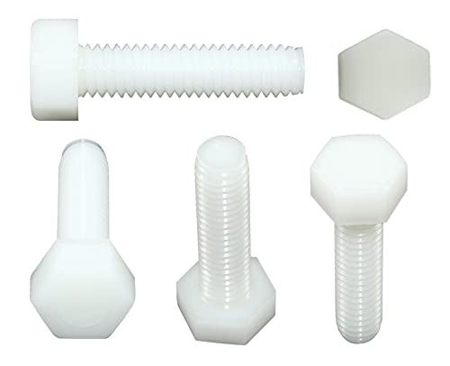 SN-TEC Kunststoff Polyamid Sechskantschraube mit Vollgewinde, Gewinde: M3, M4, M5, M6, M8, M10, M12 Länge: 10mm bis 70mm nach DIN 933 (50, M5x40mm) von SN-TEC