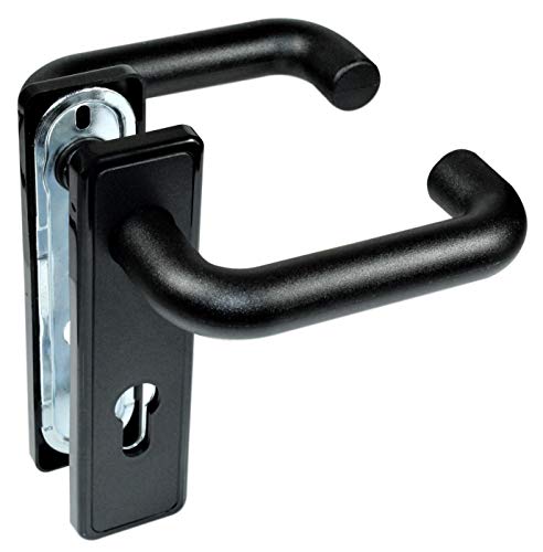 SN-TEC Stahltür FH Tür Beschlag für Feuerschutztüren, mit beidseitig Drücker, eckigem Schild, Kunststoff schwarz nach DIN 18273 FS von SN-TEC