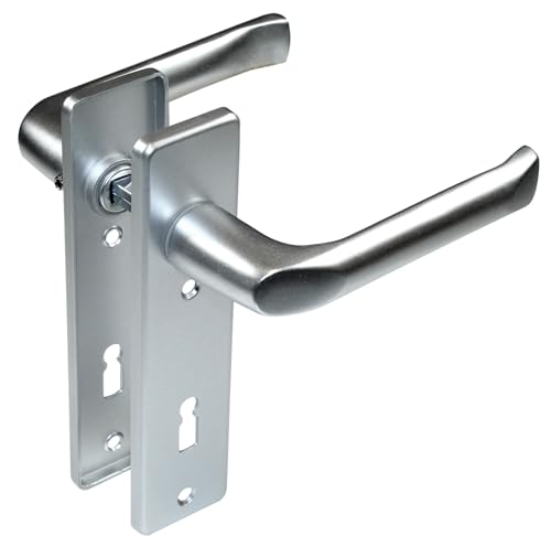 SN-TEC Standard Schild Türbeschlag für Zimmertüren, Innentüren, Badezimmertüren, Eingangstüren, Aluminium F1, für Türstärke 20-47 mm (BB Buntbartschlüssel, Kurzschild 165mm x 40mm) von SN-TEC