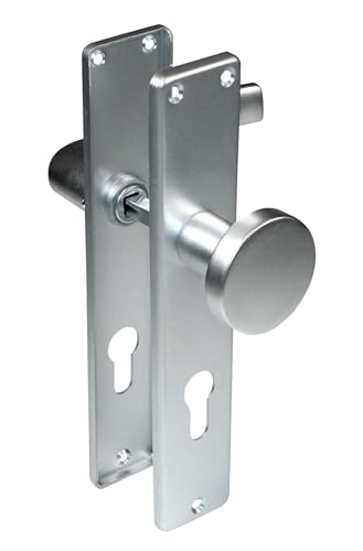 SN-TEC Standard Schild Türbeschlag für Zimmertüren, Innentüren, Badezimmertüren, Eingangstüren, Aluminium F1, für Türstärke 20-47 mm (PZ Profilzylinder/Knauf, Langschild 215mm x 40mm) von SN-TEC