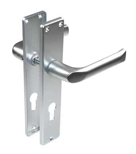 SN-TEC Standard Schild Türbeschlag für Zimmertüren, Innentüren, Badezimmertüren, Eingangstüren, Aluminium F1, für Türstärke 20-47 mm (PZ Schließzylinder, Langschild 215mm x 40mm) von SN-TEC