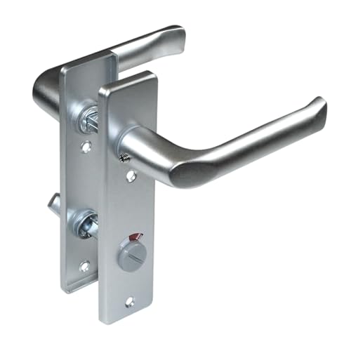 SN-TEC Standard Schild Türbeschlag für Zimmertüren, Innentüren, Badezimmertüren, Eingangstüren, Aluminium F1, für Türstärke 20-47 mm (WC Badezimmer rot/weiß, Kurzschild 165mm x 40mm) von SN-TEC