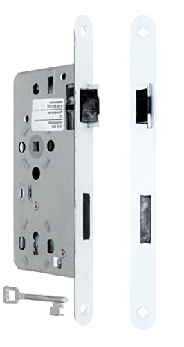 SN-TEC Zimmer Türschloss Objektschloss mit Flüsterfalle Kl.III BB Buntbart 55/72/8, Weiss lackierte Stulp 20x235mm, DIN Rechts abgerundet (BB Buntbart Rechts) von SN-TEC