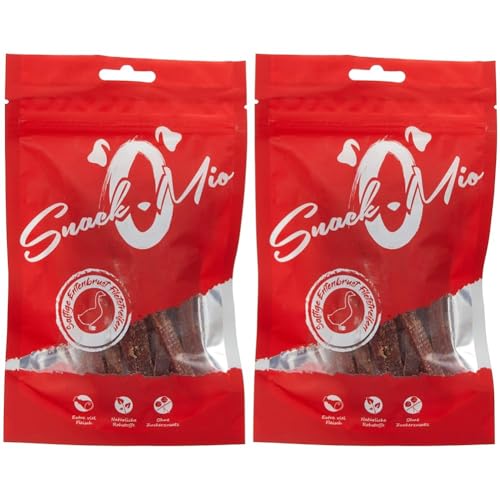 SnackOMio saftige Entenbrust Filetstreifen Premium Kausnack für Hunde, 70 g, 2er Pack (1 x 0.07 kilograms) von SNACKOMIO