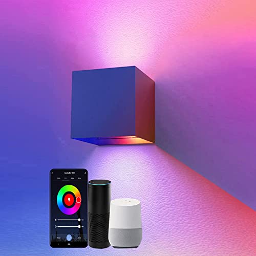 SNADER Smart WiFi LED Wandlampe Innen/Außen,6W-RGB Farbwechsel,steuerbar per App/Sprachsteuerung,einstellbarer Abstrahlwinkel-Wandleuchte Perfekt für Innen-und Außenbereiche Wohnzimmer,Garten (1) von SNADER