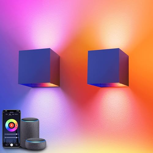 SNADER Smart WiFi LED Wandlampe Innen/Außen,6W-RGB Farbwechsel,steuerbar per App/Sprachsteuerung,einstellbarer Abstrahlwinkel-Wandleuchte Perfekt für Innen-und Außenbereiche Wohnzimmer,Garten (2) von SNADER
