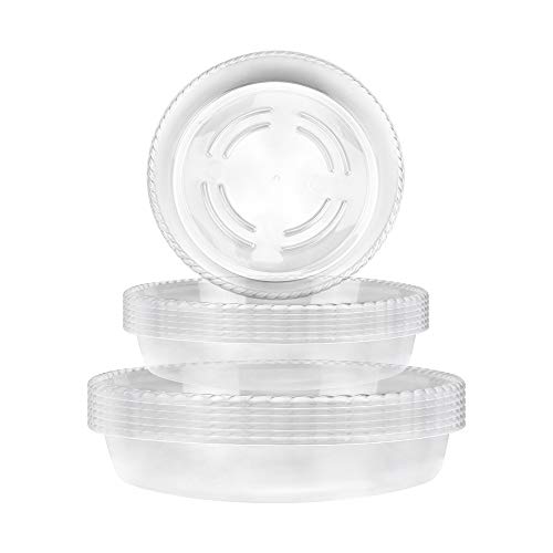 SNAGAROG 18 Stück Transparent Blumentopf Untersetzer Plastik Runder Pflanzenuntersetzer Wiederverwendbar Runder Blumentopfuntersetzer Pflanzen Untertopf für Innen- und Außenpflanzen (16/20/26cm) von SNAGAROG