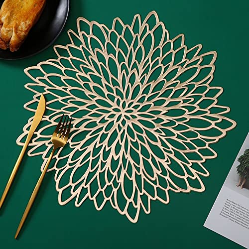 SNAGAROG 4 Stück Golde Platzset Runde Tischsets Ausgehöhlte Platzsets PVC Untersetzer Hitzebeständig und rutschfest Platzdeckchen für Küche, Zuhause, Party, Weihnachten-38cm SNAGAROG 4 Stück Golde Platzset Runde Tischsets Ausgehöhlte Platzsets PVC Untersetzer Hitzebeständig und rutschfest Platzdeckchen für Küche, Zuhause, Party, Weihnachten-38cm von SNAGAROG