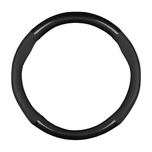 SNAHLPER Auto Lenkradbezug für Jeep Grand Cherokee 2014-2020, Kohlefaser Lenkradbezug, Lenkrad Abdeckung Echtes Leder Breathable Antislip, Universal Größe 38 cm,Black-Round von SNAHLPER