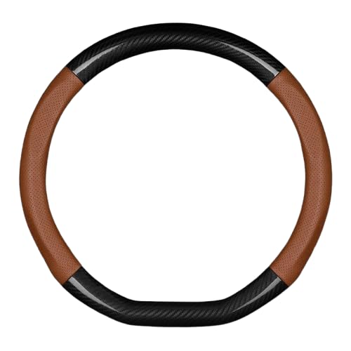 SNAHLPER Auto Lenkradbezug für Q2 2020-2023-pr, Kohlefaser Lenkradbezug, Lenkrad Abdeckung Echtes Leder Breathable Antislip, Universal Größe 38 cm,Mocha Brown-D Shape von SNAHLPER