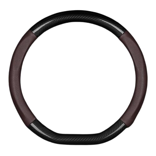 SNAHLPER Auto Lenkradbezug für Q5 Q7 Q8 SQ5 SQ7 SQ8, Kohlefaser Lenkradbezug, Lenkrad Abdeckung Echtes Leder Breathable Antislip, Universal Größe 38 cm,Truffle Brown-D Shape von SNAHLPER