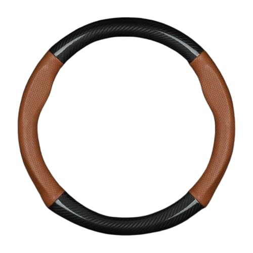 SNAHLPER Auto Lenkradbezug für R-enault Captur 2 2020-2022 2023, Kohlefaser Lenkradbezug, Lenkrad Abdeckung Echtes Leder Breathable Antislip, Universal Größe 38 cm,Mocha Brown-Round von SNAHLPER