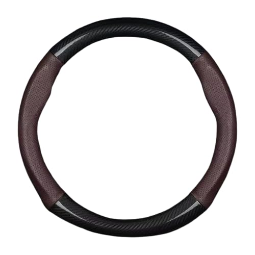 SNAHLPER Auto Lenkradbezug für R-enault Captur 2 2020-2022 2023, Kohlefaser Lenkradbezug, Lenkrad Abdeckung Echtes Leder Breathable Antislip, Universal Größe 38 cm,Truffle Brown-Round von SNAHLPER