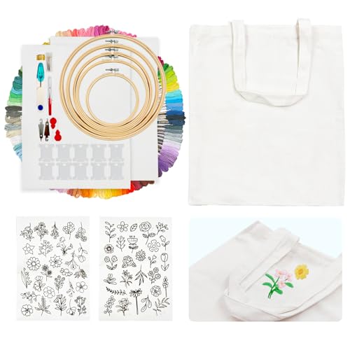 SNAIL GARDEN 156PCS Stickerei Set für Anfänger und Erwachsene, Umfassendes Kreuzstich Set mit Leinentasche, Wasserlöslichem Stabiliser, 100 Farben Stickgarn,5 Stickrahmen,Schere,Nadeln & Garnhalter von SNAIL GARDEN