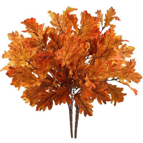 SNAIL GARDEN 2 Bund Künstliche Herbstzweige Eichenlaub (55cm) - Realistische Herbstdeko mit Verlauf, Deko für Vase, Thanksgiving & Wohnzimmer von SNAIL GARDEN