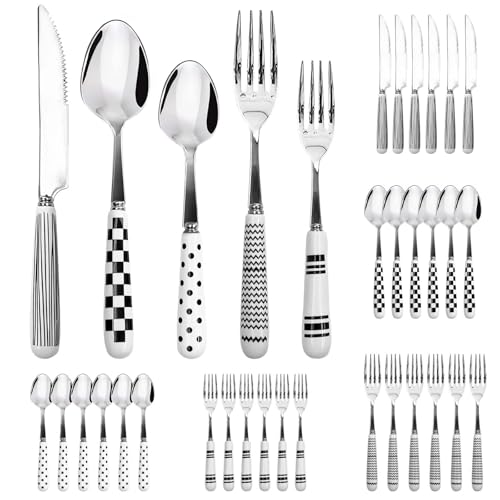 SNAIL GARDEN 30-teiliges Besteck-Set für 6 Personen mit Keramikgriff – Edelstahl Besteck spülmaschinengeeignet & poliert für Haushalt/Party/Hotel von SNAIL GARDEN