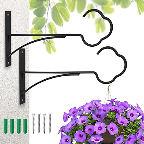 SNAIL GARDEN Blumenampel Halterung, 2 Stück Eisen Pflanzenhalterung Blumenampelhalter, 27cm Wandhaken für hängende Garten Wandleuchter Laterne Vogelhäuschen Windspiele (Schwarz) von SNAIL GARDEN