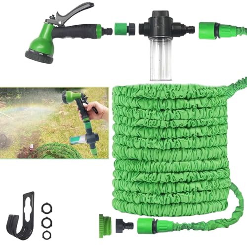 SNAIL GARDEN Dehnbarer Gartenschlauch 15M (50Ft),Flexible Bewässerungsschlauch mit Abnehmbarem Seifenspender – Robustes 8-in-1-Sprühsystem & Universelle Anschlüsse von SNAIL GARDEN