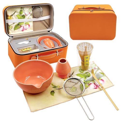 SNAIL GARDEN Keramik-Matcha-Set mit Bambusbesen & Ausgießer – 8-teiliges Premium Matcha-Tee-Set, Inkl. PU-Aufbewahrungsbox, Sieb & Zubehör für Traditionelle Zeremonien von SNAIL GARDEN