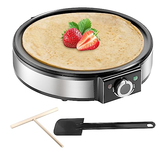 SNAILAR Crêpes Maker,Elektrische Antihaft Crêpe-Pfanne,1200 W,Stufenlose Temperatureinstellung,Durchmesser der Heizfläche 30 cm,Inklusive Teigteiler und Spatel,Edelstahl - Einfache Reinigung von SNAILAR