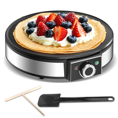 SNAILAR Crêpes Maker, Elektrische Crepesmaker 1200 W, Heizfläche mit Ø 30 cm, Antihaftbeschichtung, Stufenlose Temperatureinstellung, mit Teigteiler und Spatel, Für Crepes, Pancakes und Taccos von SNAILAR