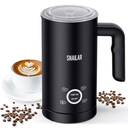 Snailar 4-IN-1 Edelstahl Milchaufschäumer, 10oz/300ml Milchschäumer für Perfekte Lattes, Cappuccinos, Macchiato & Heiße Schokolade, Schnell & Einfach zu Reinigen, mit Dichtem Samtigem Schaum von SNAILAR