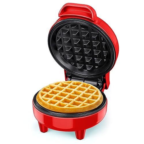 SNAILAR Mini Waffeleisen Belgische Waffel Maschine Kleines Waffeleisen Klassische, für Kindergeburtstage, Familienfeiern, Ostern oder Weihnachten, Niedlich kompaktes Design, 550 Watt, Rot von SNAILAR