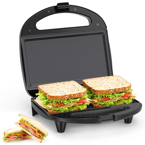 Snailar Sandwichtoaster, 2 Scheiben Sandwichmaker mit Flachplatten, Antihaft, Kühler Griff, 750W, Schwarz von SNAILAR
