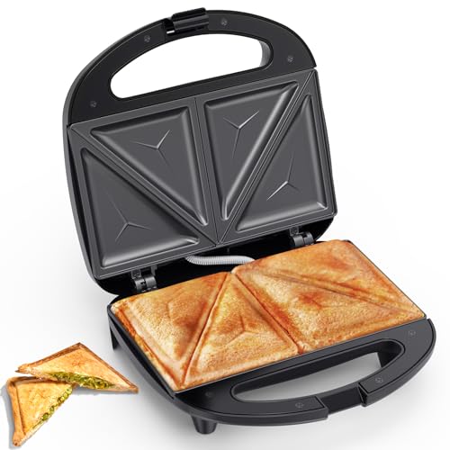 Snailar Sandwichtoaster, Sandwichmaker mit Dreieckplatten, 2 Scheiben toast maschine, Antihaft, Kühler Griff, 750W, Schwarz von SNAILAR